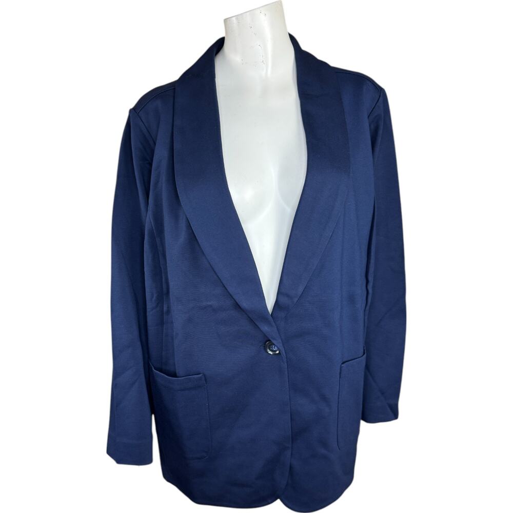 GRAVER Susan Graver Navy Shawl Collar‎ Blazer 2X Petite NWOT Ponte Knit Classic